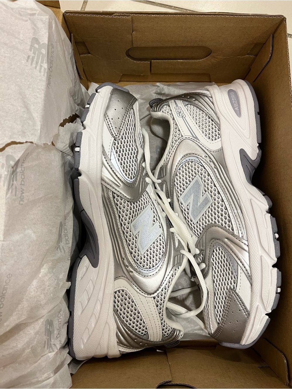 Brand new, never worn | New Balance Women's Silver and White Athletic Sneakers